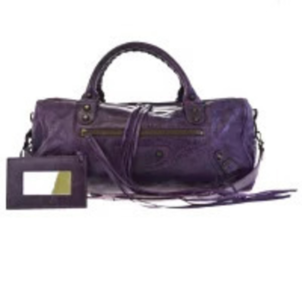 Balenciaga The City Handbag Shoulder Bag Purple Leather Hand Mirror